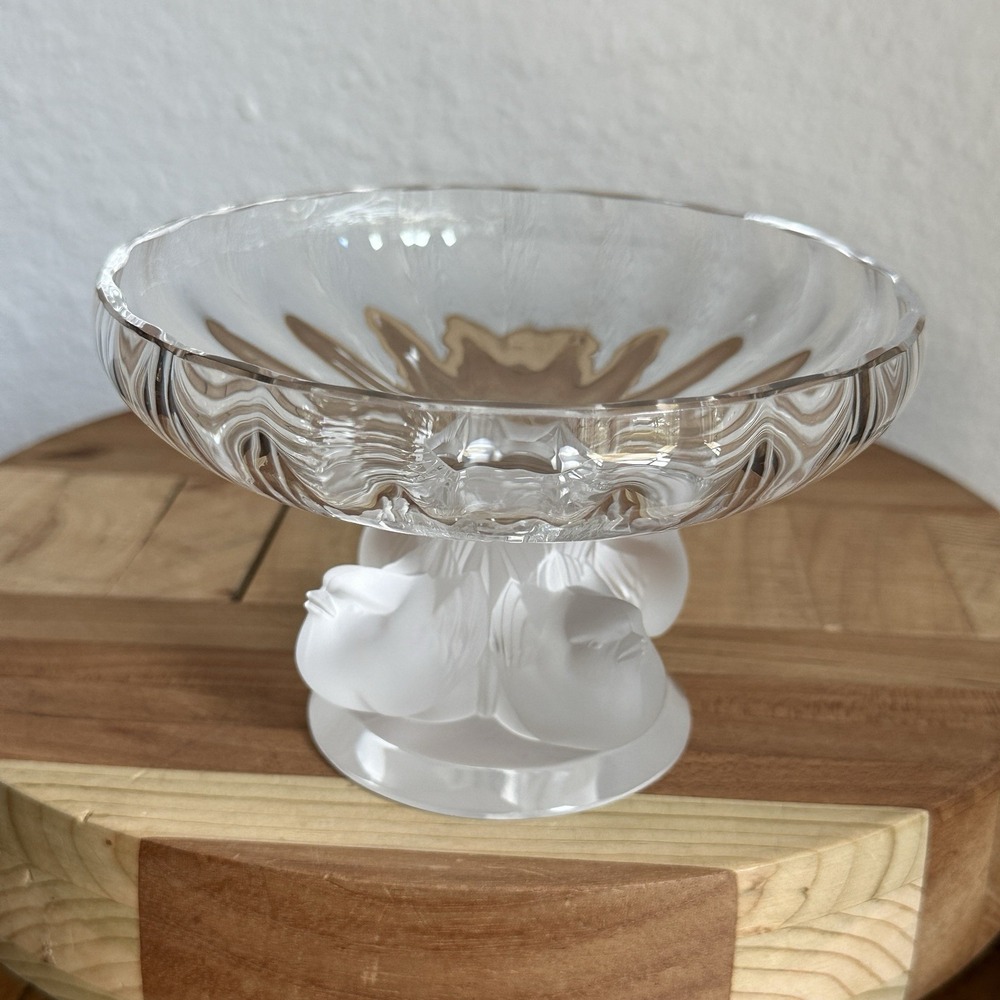 VTG Lalique Nogent Pedestal Compote Bowl 5.4 Inch Frosted French Crystal Signed